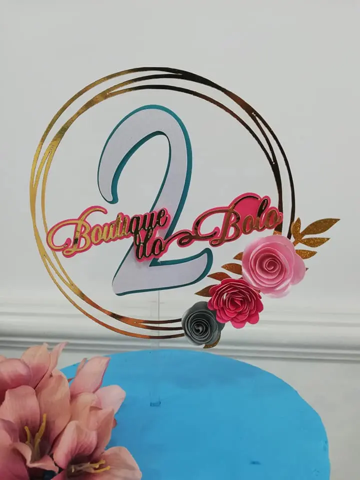 Topper redondo personalizado Azul e Rosa