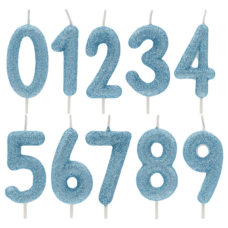 Vela Números Glitter Azul