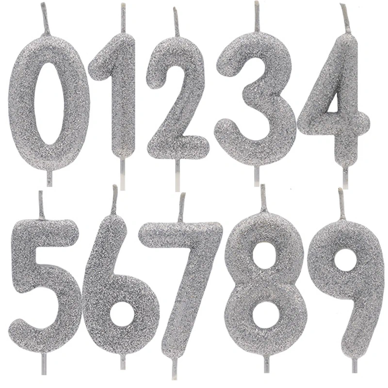 Vela Números Glitter Prata