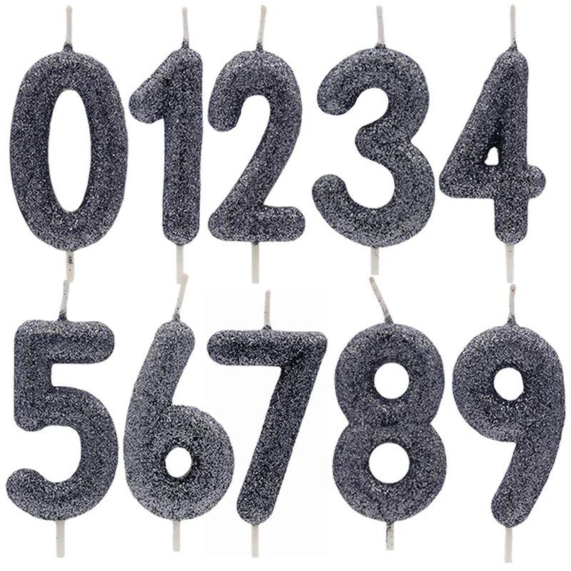 Vela Números Glitter Preto